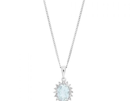 9ct White Gold Aquamarine + Diamond Pendant With 45cm Chain Fashion