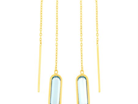 9ct Yellow Gold  Natural Blue Topaz Threader Drop Earrings Online now