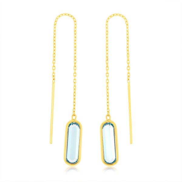 9ct Yellow Gold  Natural Blue Topaz Threader Drop Earrings Online now