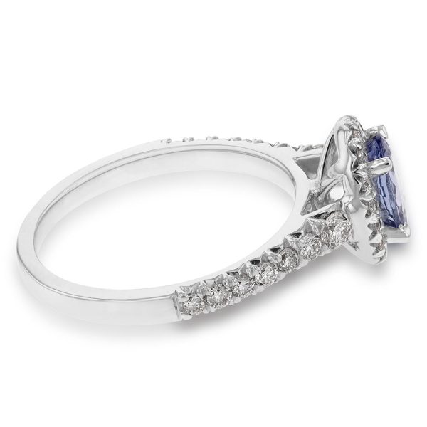 9ct White Gold Tanzanite and Diamond Oval Halo Ring Discount