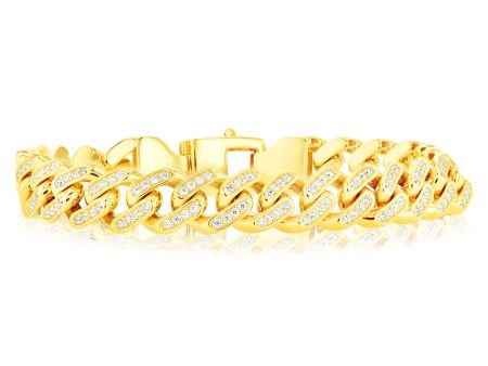 9ct Yello Gold Curb Fancy Zirconia 19cm Bracelet Online Hot Sale