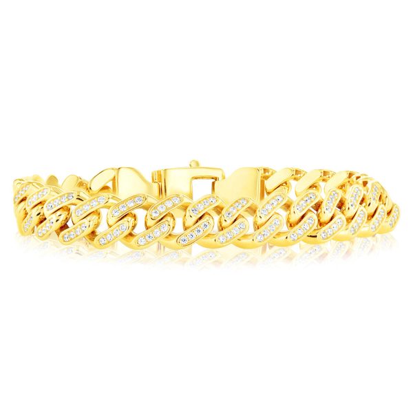 9ct Yello Gold Curb Fancy Zirconia 19cm Bracelet Online Hot Sale