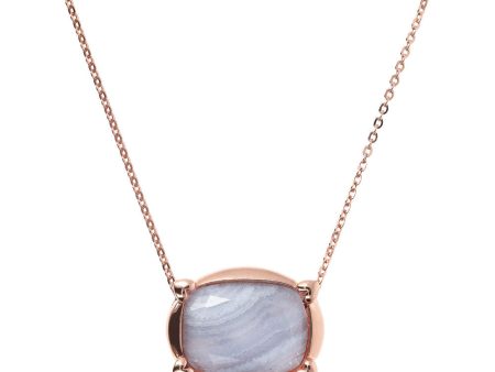 Bronzallure Rose Gold Plated Incanto Blue Lace Agate Necklace 40+5cm For Sale