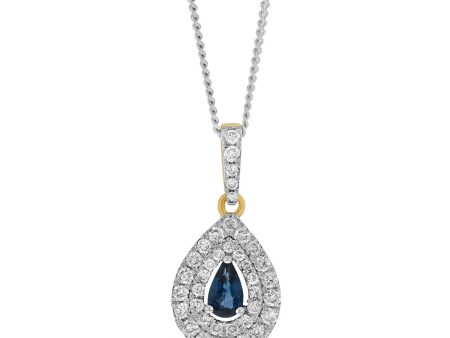 9ct Yellow Gold 0.24ct Natural Blue Sapphire and 0.39ct Diamond Double Halo Pendant Supply