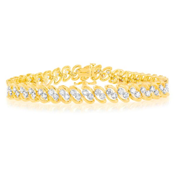 2 Carat Diamond Bracelet in Gold Plated Silver Online now