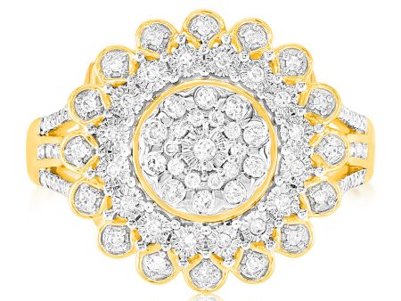 9ct Yellow Gold 1 4 Carat Diamond Ring with 91 Round Brilliant Cut Diamonds in Disc Setting Hot on Sale