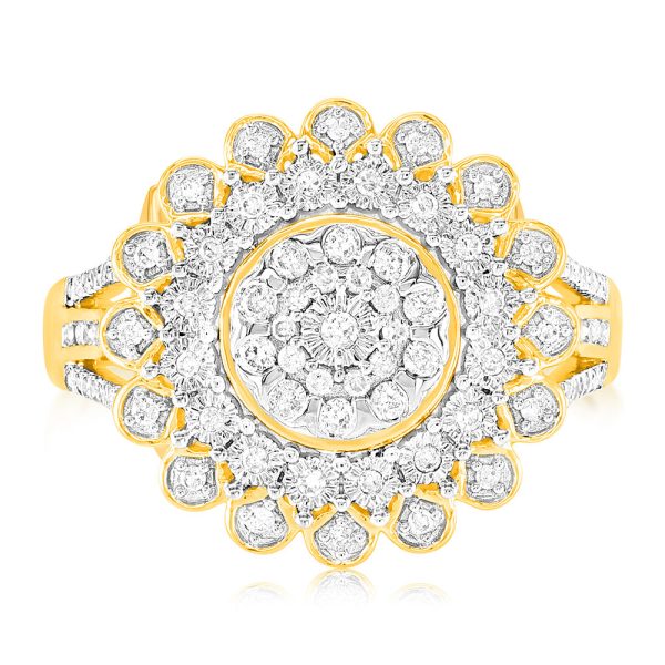 9ct Yellow Gold 1 4 Carat Diamond Ring with 91 Round Brilliant Cut Diamonds in Disc Setting Hot on Sale