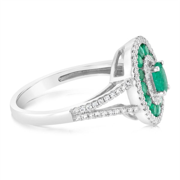 9ct White Gold Natural Emerald And Diamond Ring Discount