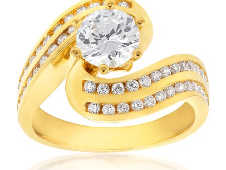 9ct Yellow Gold 2 Row Cubic Zirconia Twist Solitaire Ring Supply