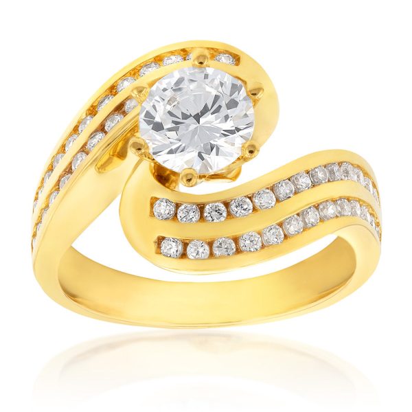 9ct Yellow Gold 2 Row Cubic Zirconia Twist Solitaire Ring Supply