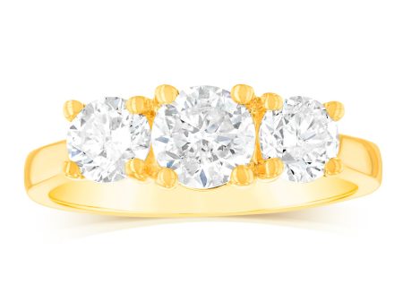 14ct Yellow Gold 1.5 Carat Diamond Trilogy Ring with 3 Round Brilliant Cut Diamonds Supply