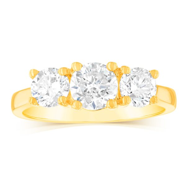 14ct Yellow Gold 1.5 Carat Diamond Trilogy Ring with 3 Round Brilliant Cut Diamonds Supply