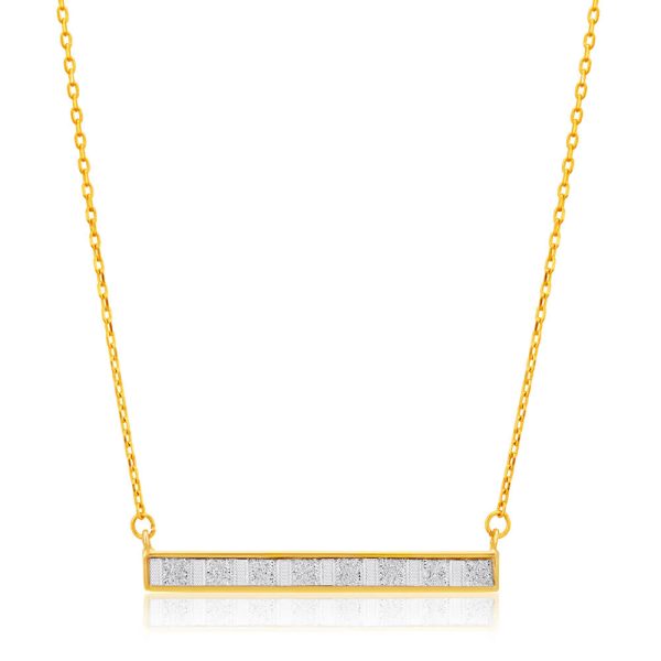 9ct Yellow Gold Silver Filled Stardust Bar Pendant With Chain on Sale