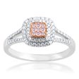 9ct White and Rose Gold 1 2 Carat Diamond Halo Ring With Pink Argyle Diamonds For Sale