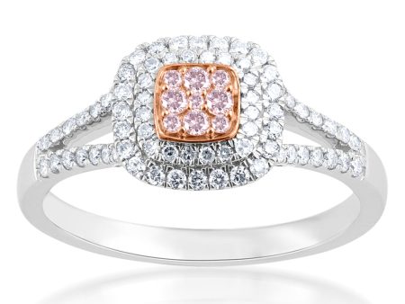 9ct White and Rose Gold 1 2 Carat Diamond Halo Ring With Pink Argyle Diamonds For Sale