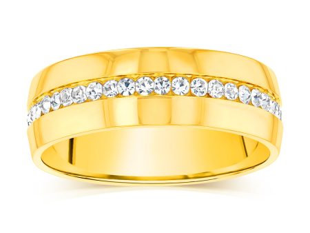 Stainless-Steel Gold-Plated Zirconia Channel Ring For Discount