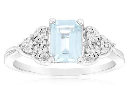 9ct White Gold Natural Aquamarine And Diamond Ring Online Hot Sale