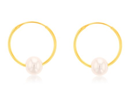 9ct Yellow Gold 5mm Fresh Water Pearl 13mm Sleeper Earrings Hot on Sale