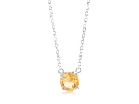 7mm Natural Citrine Pendant in Sterling Silver with Chain For Discount