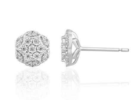 9ct White Gold Flower Shape Cluster Diamond Stud Earrings Sale