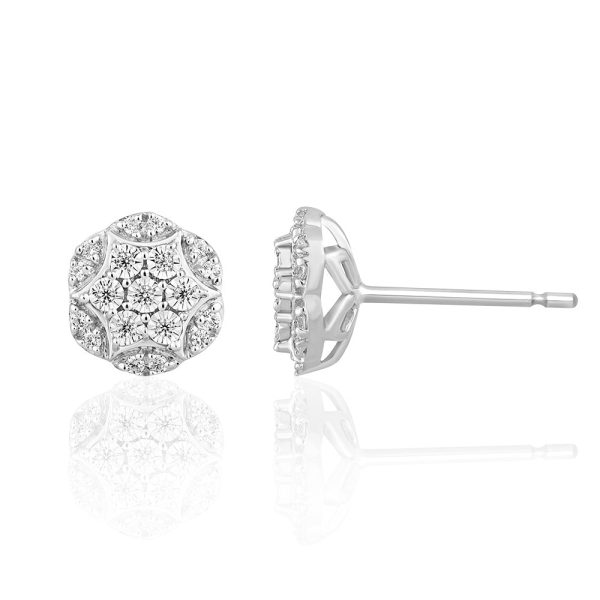 9ct White Gold Flower Shape Cluster Diamond Stud Earrings Sale