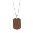 Stainless Steel Chocolate Colour Leather Look Dog Tag Pendant On Chain For Sale