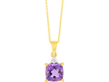 9ct Yellow Gold 1.4ct Amethyst and Diamond Pendant Cheap