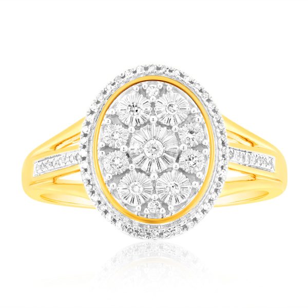 9ct Yellow Gold 1 10 Carat Diamond Ring set with 64 Round Brilliant Cut Diamonds Supply