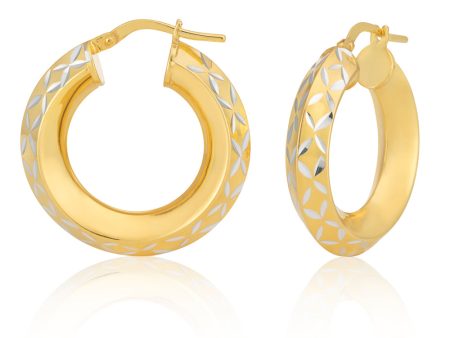 9ct Gold Filled 15mm Diamond Cut Hoop Earrings For Sale