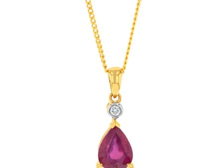 9ct Yellow Gold 1.50ct Natural Enhanced Ruby and Diamond Pendant on 9ct 45cm Chain Online now