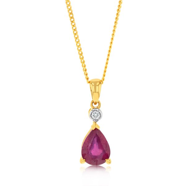 9ct Yellow Gold 1.50ct Natural Enhanced Ruby and Diamond Pendant on 9ct 45cm Chain Online now