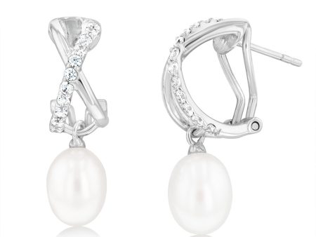 Sterling Silver 7.5-8mm Oval Fresh Water Pearl & Zirconia Earrings For Cheap