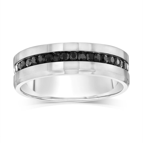 Stainless Steel Black Zirconia Channel Ring For Sale