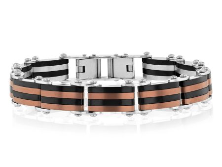 Stainless Steel Multo Tone Black Silver And Chocolate Hinged 21cm Bracelet Supply