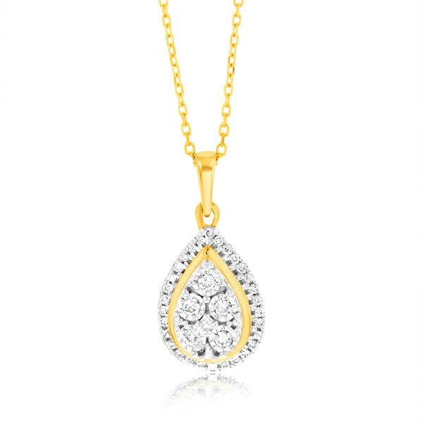 9ct Yellow Gold 1 6 Carat Diamond Pear Shaped Pendant Fashion