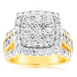 9ct Yellow Gold 2 Carat Diamond Cluster Square Dress Ring Supply