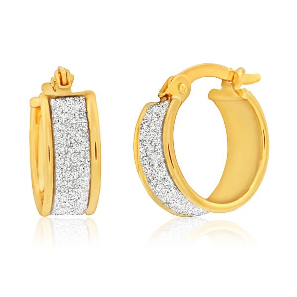 9ct Yellow Gold Silver Filled Stardust Hoop Earrings in 10mm For Discount