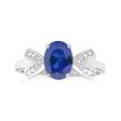 9ct White Gold Oval Created Sapphire + Diamond Ring Cheap