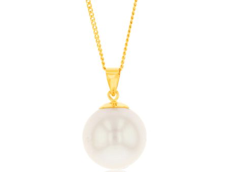 9ct Yellow Gold 10-14mm White South Sea Pearl Pendant on 45cm Chain Cheap