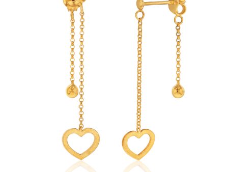 9ct Yellow Gold Silver Filled Heart with Ball Drop Earring Online now