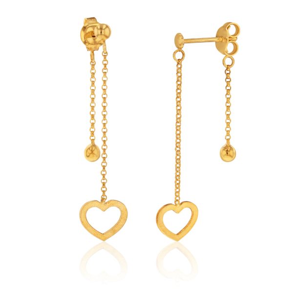 9ct Yellow Gold Silver Filled Heart with Ball Drop Earring Online now