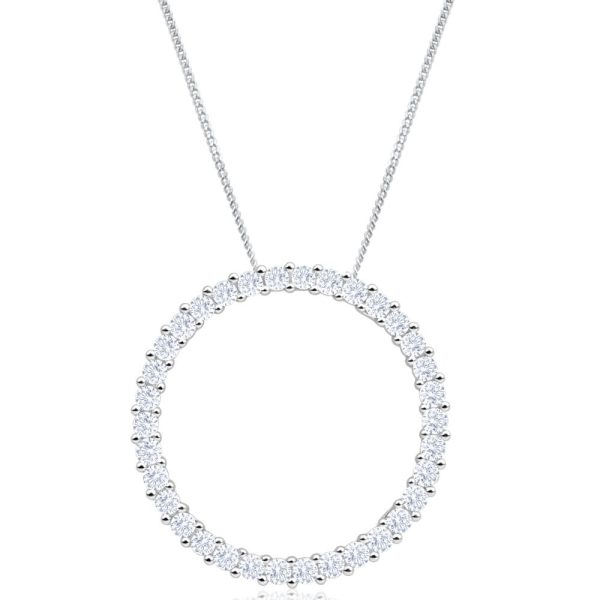 9ct White Gold Circle Of Life Diamond Pendant With Chain For Sale