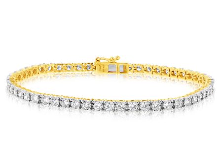 9ct Yellow Gold 3 Carats Lab Grown Diamond 18cm Tennis Bracelet with 54 Diamonds For Discount