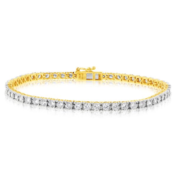 9ct Yellow Gold 3 Carats Lab Grown Diamond 18cm Tennis Bracelet with 54 Diamonds For Discount