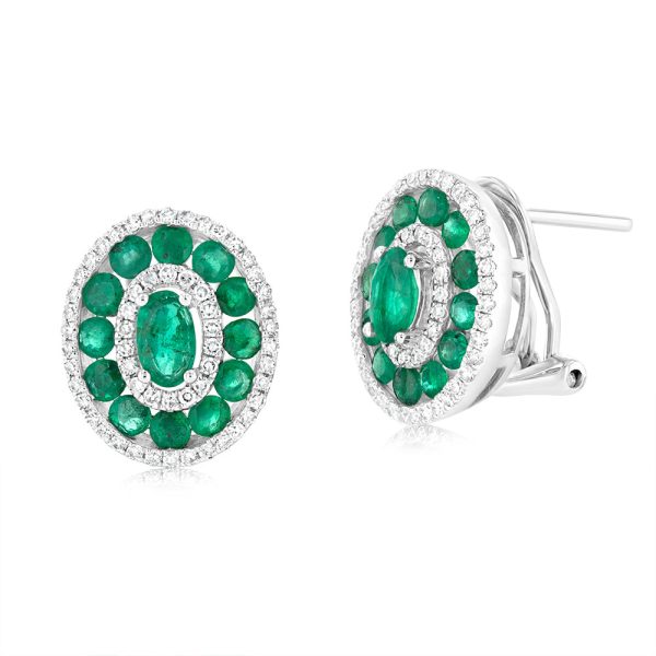 9ct White Gold Emerald And Diamond Fancy Earrings Online Sale