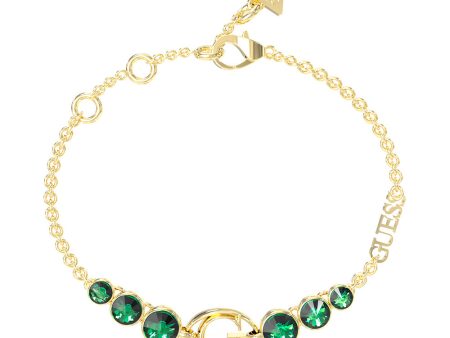 Guess Stainless Steel Gold Plated G Logo Emerald Stone Bracelet For Discount