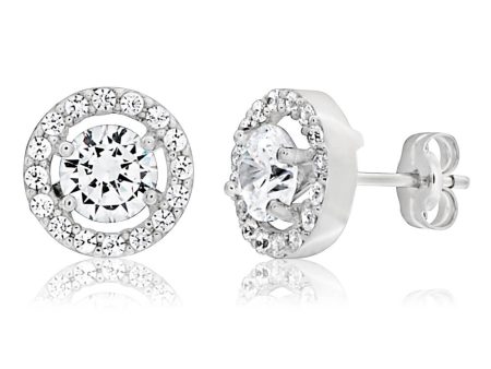 9ct White Gold Cubic Zirconia Round Halo Stud Earrings Online Sale