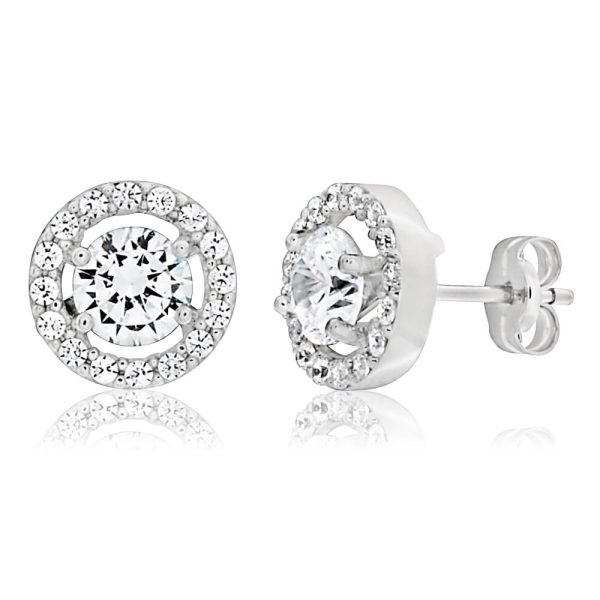 9ct White Gold Cubic Zirconia Round Halo Stud Earrings Online Sale