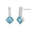 9ct White Gold Blue Topaz and Zirconia Drop Earrings Sale