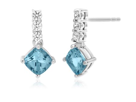 9ct White Gold Blue Topaz and Zirconia Drop Earrings Sale